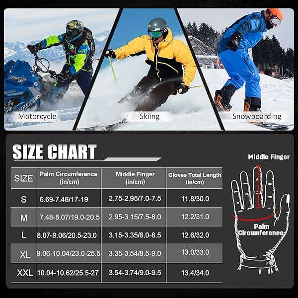 MCTi Waterproof Mens Ski Gloves Winter Warm 3M Thinsulate Snowboard Snowmobile Cold Weather Gloves - Image 6