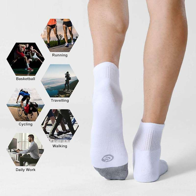 CS CELERSPORT 6 Pack Men's Ankle Socks with Cushion Athletic Running Socks - Image 7