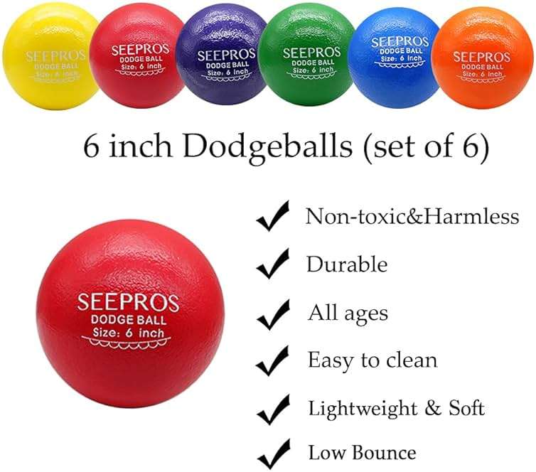 SEEPROS Foam Dodgeball Set - Soft Skin, Low Bounce, Set of 6 with Mesh Storage Bag for Kids and Adults - Image 5