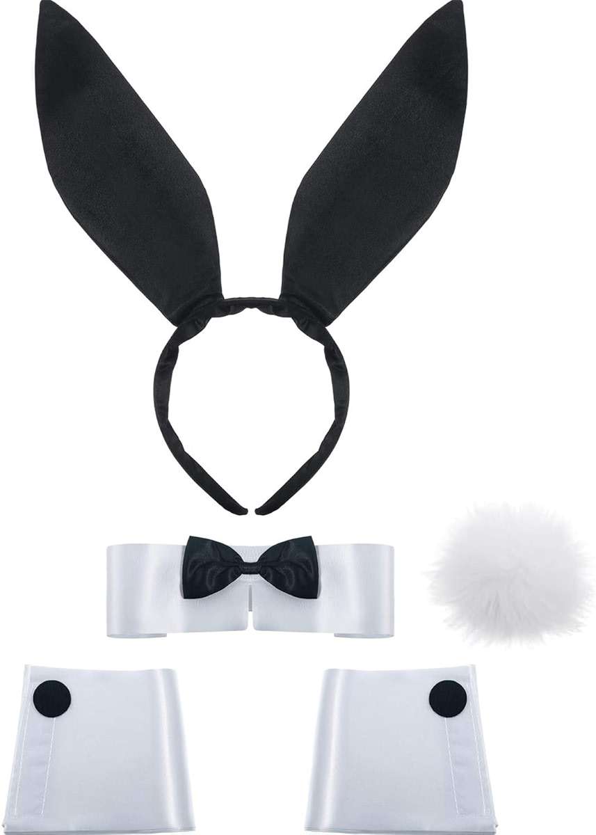 SATINIOR Bunny Costume Set Rabbit Ear Headband Collar Bow Tie Costume Cuffs Rabbit Tail for Halloween Party - Image 1