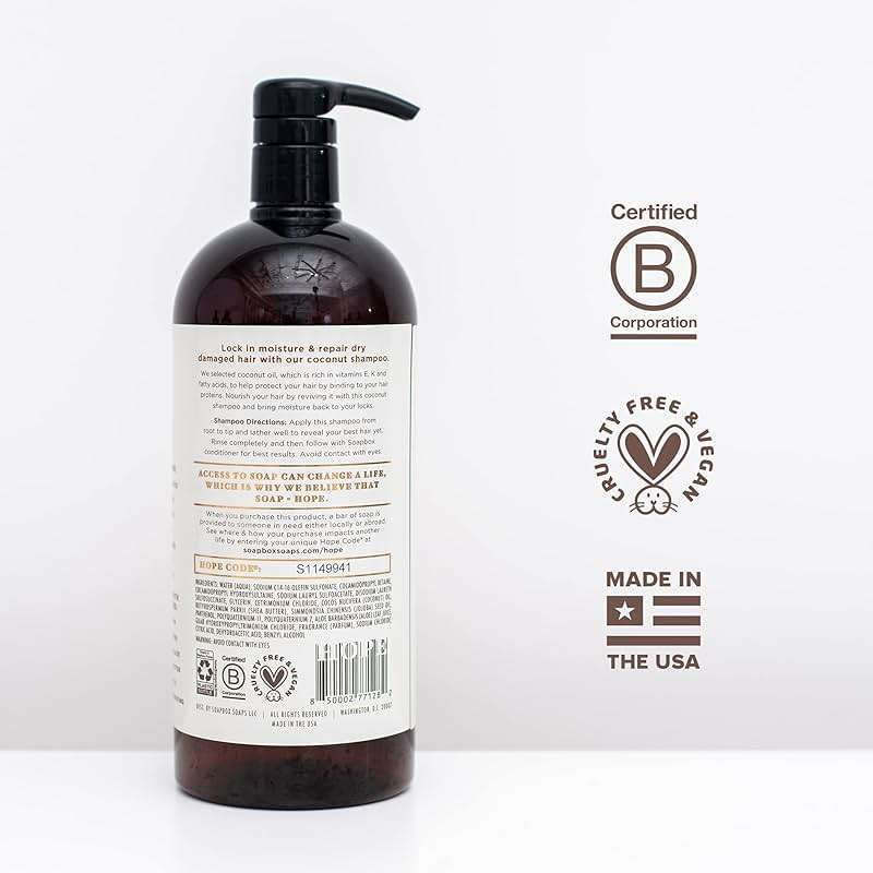 Soapbox Coconut & Shea Shampoo, Leaves Hair Feeling Soft, Shiny & Hydrated - Clean Ingredients Free of Harsh Chemicals, Sulfates, Parabens & Silicones - Hydrating Shampoo for Dry Hair - 33.8 oz Liter - Image 8