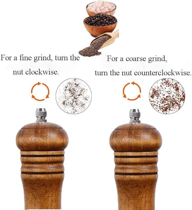 Haomacro Wood Salt and Pepper Grinder Mills Set, Classic Manual Pepper Grinder Salt Grinder Refillable Pepper Mill Sets with Acrylic Visible Window Adjustable Ceramic Grinding Rotor 6.5inch 2 Pack - Image 6