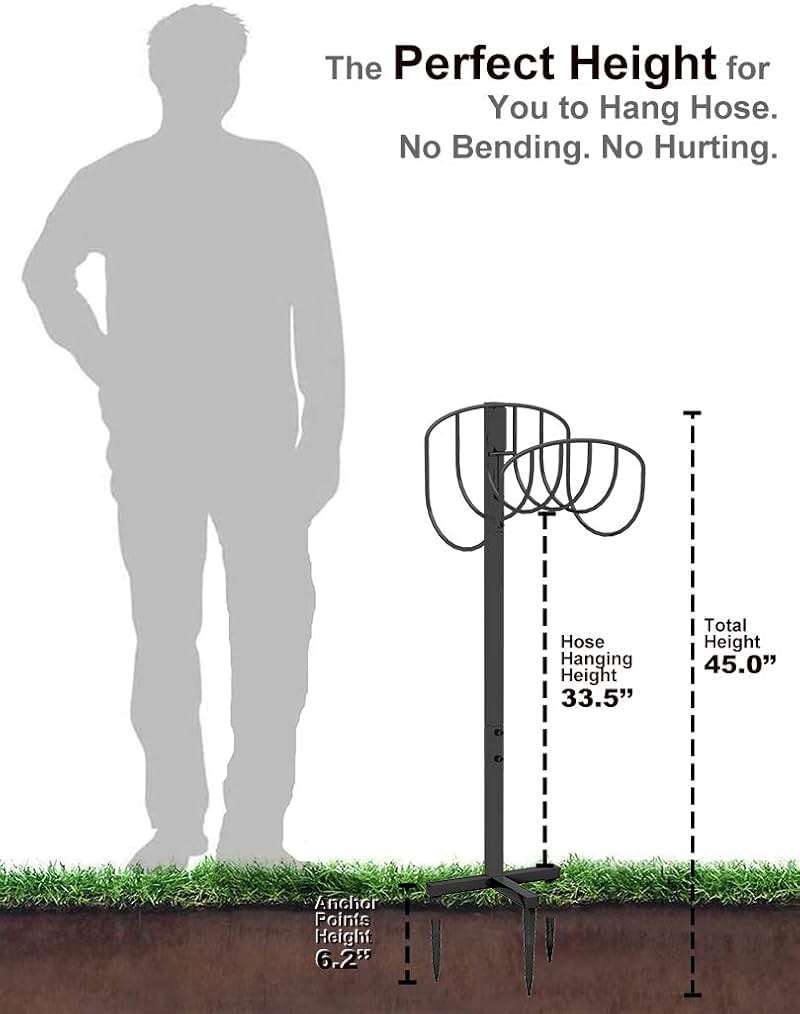 Artigarden Freestanding Garden Hose Holder Hanger, Outdoor Heavy Duty Metal Water Hose Storage Holders Stand Organizer Rack Detachable Stake, Holds 150 Ft of Hoses for Outside Lawn Yard, Black - Image 2
