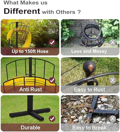 Artigarden Freestanding Garden Hose Holder Hanger, Outdoor Heavy Duty Metal Water Hose Storage Holders Stand Organizer Rack Detachable Stake, Holds 150 Ft of Hoses for Outside Lawn Yard, Black - Image 5