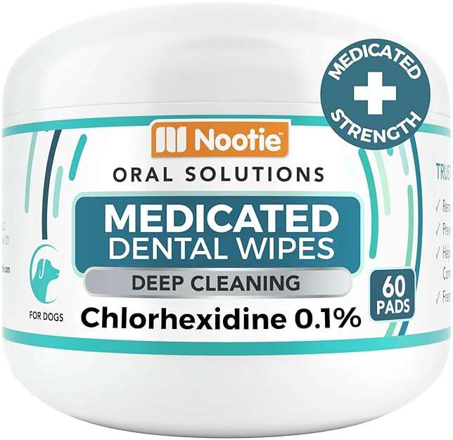 Nootie Medicated Dental Wipes for Dogs, Cleans Teeth and Freshens Breath for Dogs - Prevents Plaque and Tartar Dog Oral Care, 60 Count - Image 1