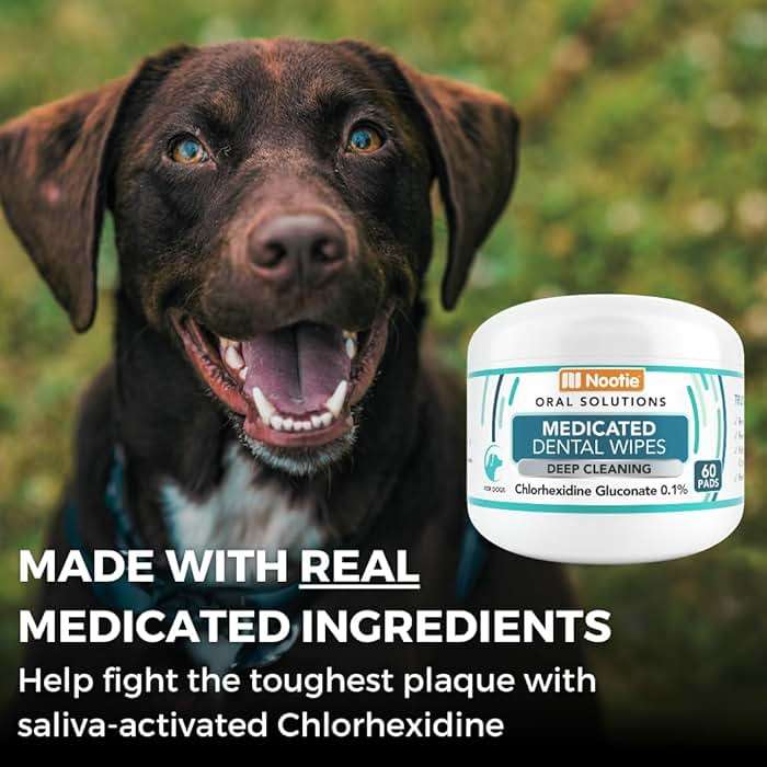 Nootie Medicated Dental Wipes for Dogs, Cleans Teeth and Freshens Breath for Dogs - Prevents Plaque and Tartar Dog Oral Care, 60 Count - Image 4