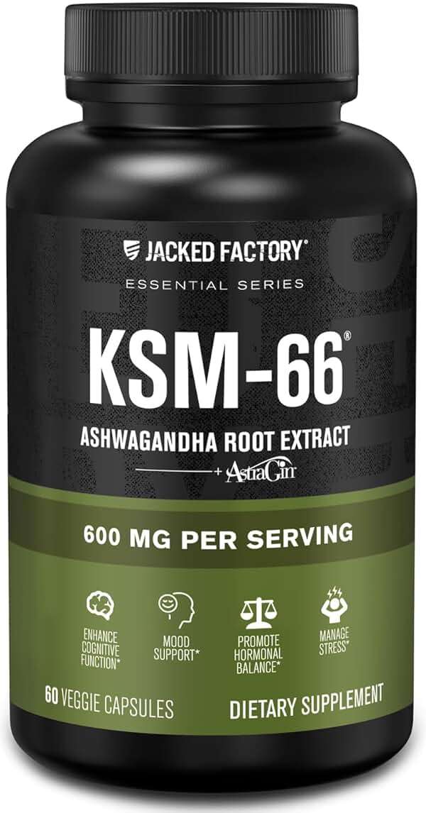 Jacked Factory Ashwagandha Root Extract (KSM-66 Ashwagandha) w/ 5% Withanolides - Supplement for Natural Stress Relief, Cognitive Function, Vitality, and Mood Support - 60 Veggie Capsules - Image 1