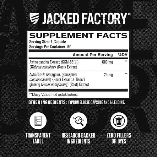 Jacked Factory Ashwagandha Root Extract (KSM-66 Ashwagandha) w/ 5% Withanolides - Supplement for Natural Stress Relief, Cognitive Function, Vitality, and Mood Support - 60 Veggie Capsules - Image 4