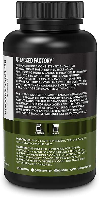 Jacked Factory Ashwagandha Root Extract (KSM-66 Ashwagandha) w/ 5% Withanolides - Supplement for Natural Stress Relief, Cognitive Function, Vitality, and Mood Support - 60 Veggie Capsules - Image 7