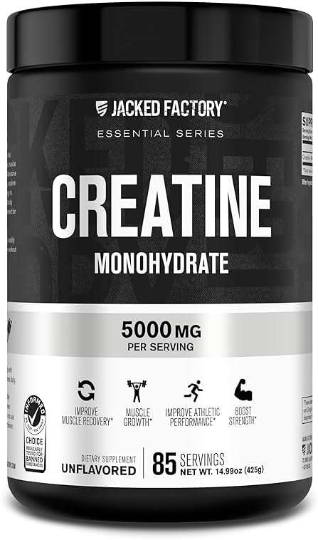 Jacked Factory Creatine Monohydrate Powder 425g - 5g Daily Creatine Supplement for Men and Women, Vegan-Friendly, Third-Party Tested - 85 Servings, Unflavored - Image 1