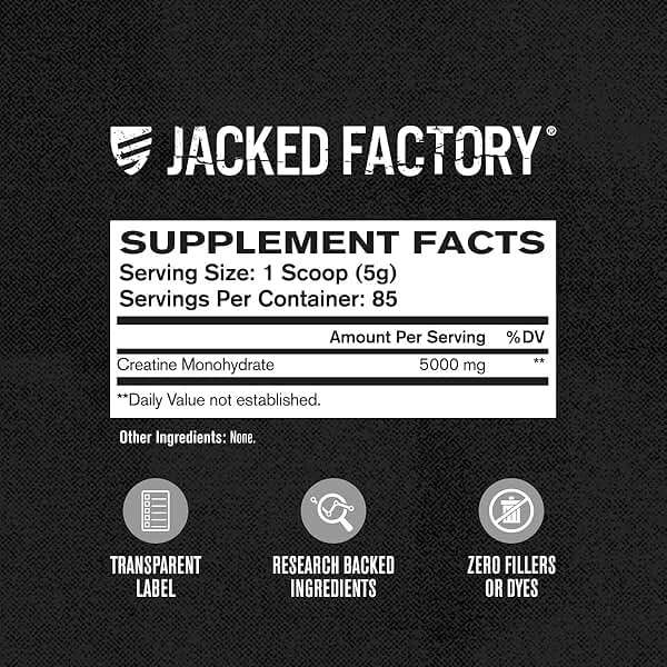 Jacked Factory Creatine Monohydrate Powder 425g - 5g Daily Creatine Supplement for Men and Women, Vegan-Friendly, Third-Party Tested - 85 Servings, Unflavored - Image 6