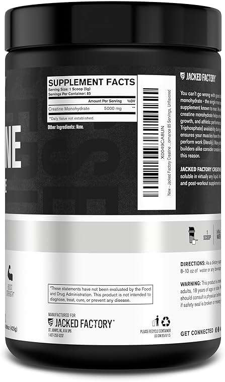 Jacked Factory Creatine Monohydrate Powder 425g - 5g Daily Creatine Supplement for Men and Women, Vegan-Friendly, Third-Party Tested - 85 Servings, Unflavored - Image 8