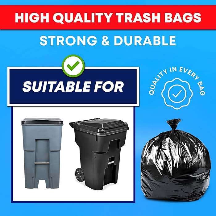 Veska 95-96 Gallon Trash Bags Heavy Duty (Huge 50 Bags W/Ties) 95-96 Gallon Trash Bags Large Black Heavy Duty Can Liners, Large 90-100 Gallon Garbage Can Liners - Image 4