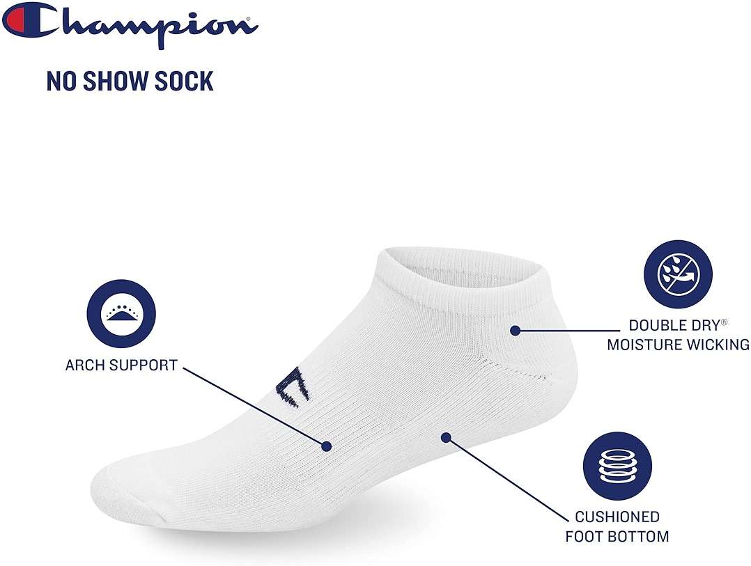 Champion Men's Double Dry Moisture Wicking No Show Socks; 6, 8 Packs Available - Image 4