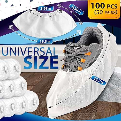 100 Pcs White Shoe Covers Disposable, 50 Pairs Non-Woven for Indoors | Disposable Shoe Covers for Indoors, Stretch Fit Up to 15.7 In, Breathable and Single Use, for Home Use, Cleaning and Tours - Image 2