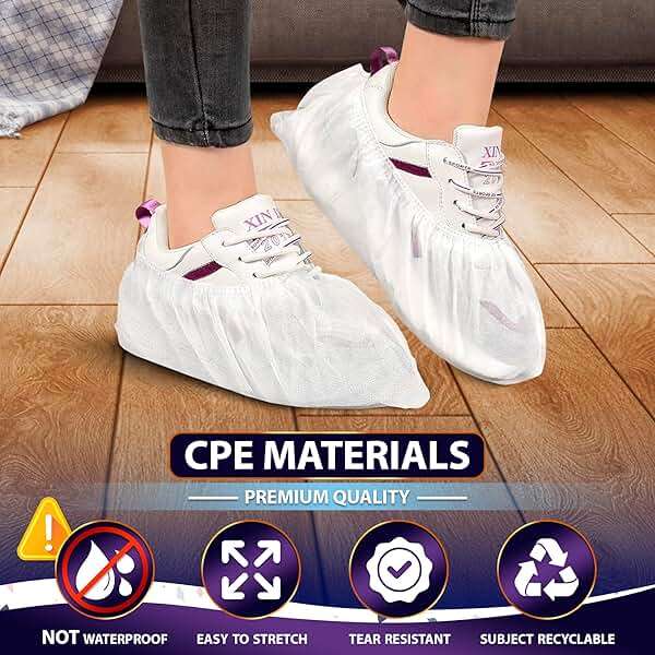 100 Pcs White Shoe Covers Disposable, 50 Pairs Non-Woven for Indoors | Disposable Shoe Covers for Indoors, Stretch Fit Up to 15.7 In, Breathable and Single Use, for Home Use, Cleaning and Tours - Image 3