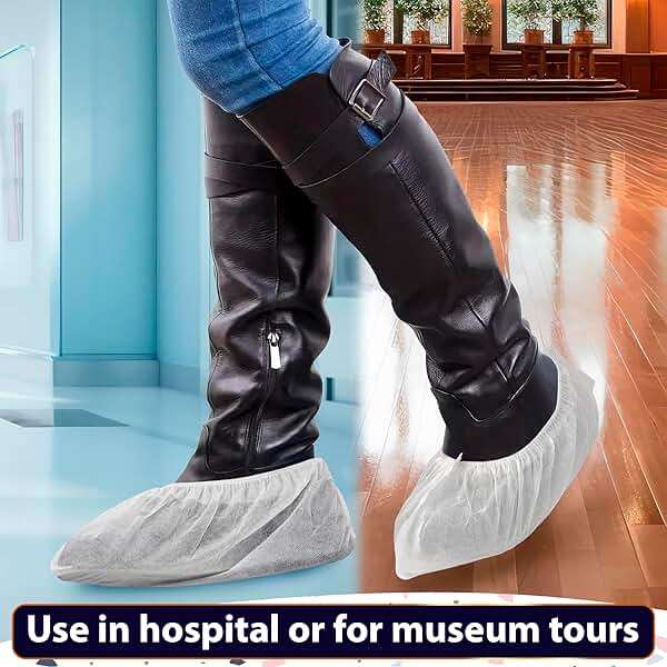 100 Pcs White Shoe Covers Disposable, 50 Pairs Non-Woven for Indoors | Disposable Shoe Covers for Indoors, Stretch Fit Up to 15.7 In, Breathable and Single Use, for Home Use, Cleaning and Tours - Image 6