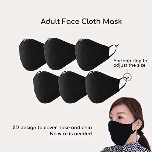 KaWaii 3D Face Cloth Mask Soft & Breathable Face Covering Adjustable & Reusable For Men Women Children Senior Unisex Family 6-Pack - Image 3