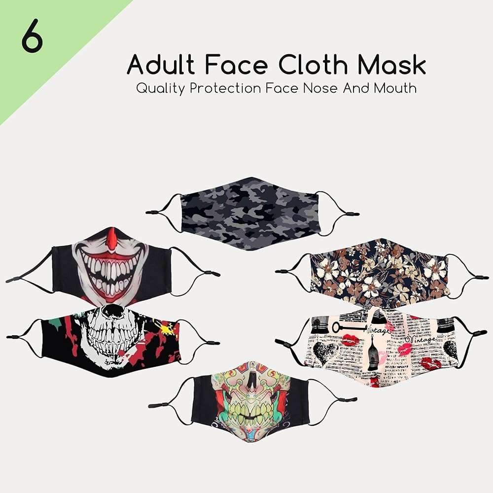 KaWaii 3D Face Cloth Mask Soft & Breathable Face Covering Adjustable & Reusable For Men Women Children Senior Unisex Family 6-Pack - Image 9