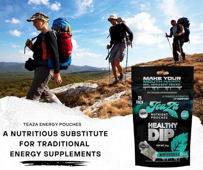 TeaZa Herbal Energy Pouches Tobacco Free Dip Nicotine Free, Smokeless Alternative Snuff Healthy Chewing Dipping Alternative, Wintergreen Chill (1 Pack) No Caffeine Refreshing Cool Flavor - Image 4