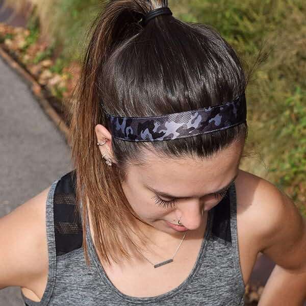 Sweaty Bands Womens Girls Headband - Non-Slip Velvet-Lined Workout Hairband - Booty Camp Camo Black Gray 1-Inch - Image 2