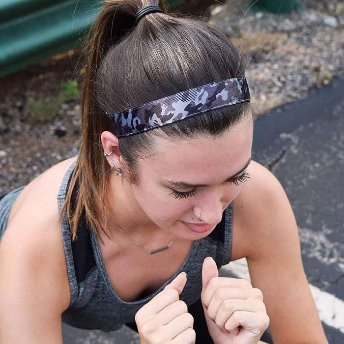 Sweaty Bands Womens Girls Headband - Non-Slip Velvet-Lined Workout Hairband - Booty Camp Camo Black Gray 1-Inch - Image 6