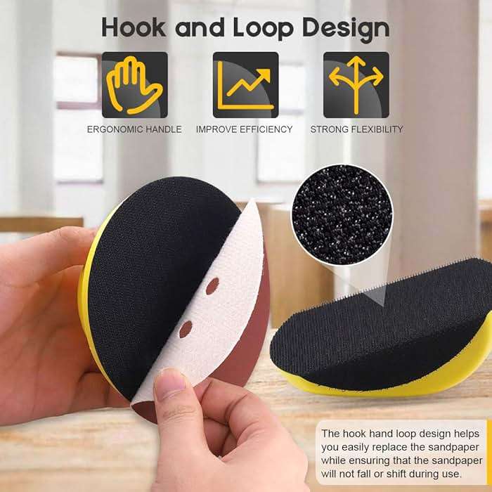 Glarks 62Pcs 5 Inch Hand Sanding Blocks Round and Mouse Hand Sanding pad with 60Pcs 8 Hole Hook and Loop Sanding Disc Set for Woodworking, Furniture Restoration, Home and Automotive Body - Image 3