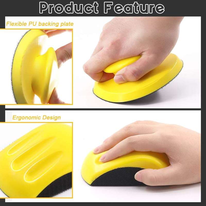 Glarks 62Pcs 5 Inch Hand Sanding Blocks Round and Mouse Hand Sanding pad with 60Pcs 8 Hole Hook and Loop Sanding Disc Set for Woodworking, Furniture Restoration, Home and Automotive Body - Image 4