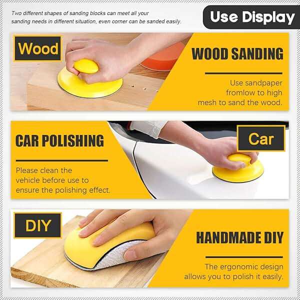 Glarks 62Pcs 5 Inch Hand Sanding Blocks Round and Mouse Hand Sanding pad with 60Pcs 8 Hole Hook and Loop Sanding Disc Set for Woodworking, Furniture Restoration, Home and Automotive Body - Image 7