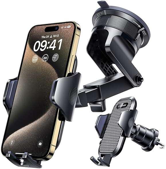 [True Military-Grade] Car Phone Holder VANMASS [Upgraded Strongest Suction&Clip] Cell Phone Mount for Dashboard Windshield Vent Kit, Truck Cradle Stand for iPhone 17 Pro Max 16 15 14 Android,Ink Black - Image 1