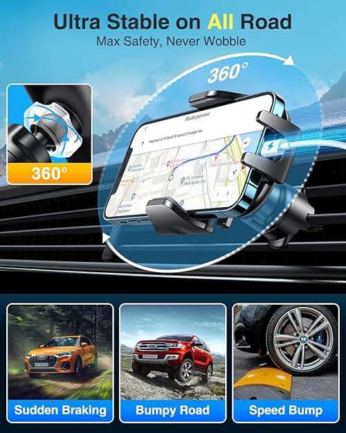 [True Military-Grade] Car Phone Holder VANMASS [Upgraded Strongest Suction&Clip] Cell Phone Mount for Dashboard Windshield Vent Kit, Truck Cradle Stand for iPhone 17 Pro Max 16 15 14 Android,Ink Black - Image 8
