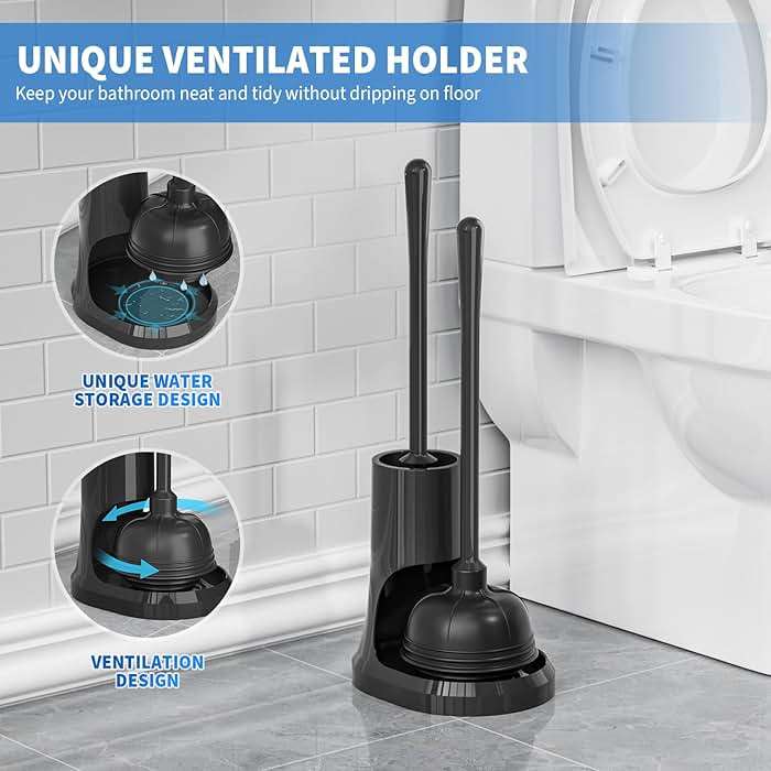 uptronic Toilet Plunger and Brush,2 Pack Bowl Brush and Heavy Duty Toilet Plunger Set with Holder, 2-in-1 Bathroom Cleaning Combo with Modern Caddy Stand for 5.7-inch Toilet Drain Bathroom Cleaning - Image 6