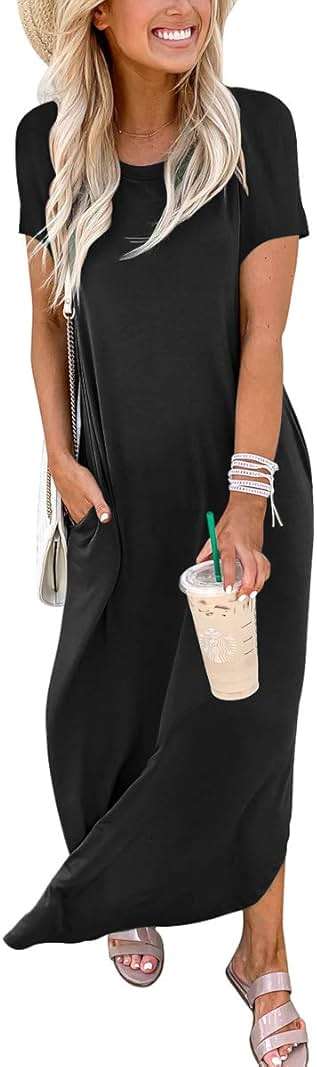 ANRABESS Womens Summer Maxi Dress Short Sleeve Casual Loose Long T Shirt Dresses Split Vacation Beach Sundress Travel Outfits - Image 2
