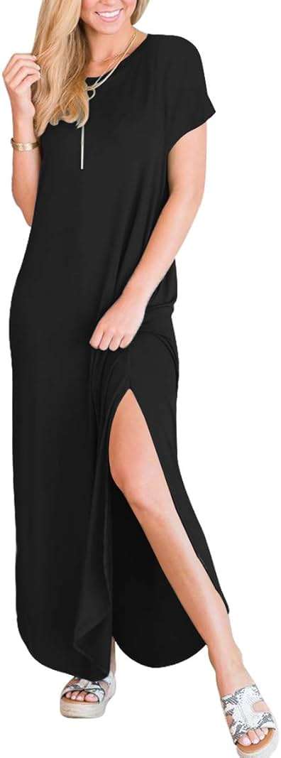 ANRABESS Womens Summer Maxi Dress Short Sleeve Casual Loose Long T Shirt Dresses Split Vacation Beach Sundress Travel Outfits - Image 3