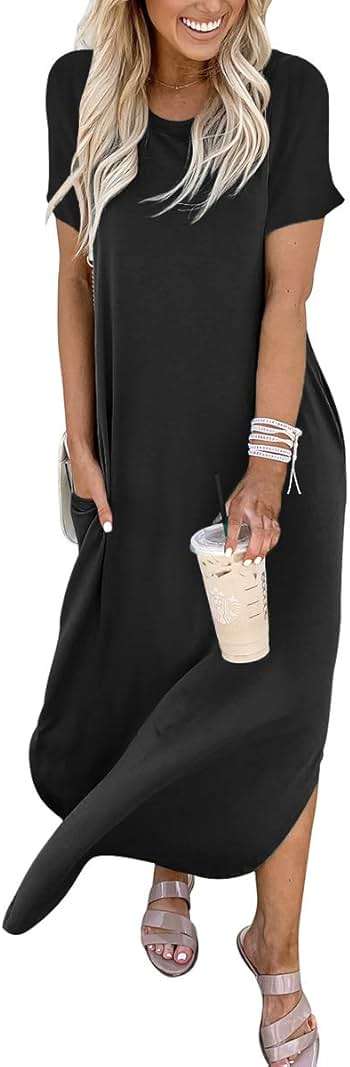 ANRABESS Womens Summer Maxi Dress Short Sleeve Casual Loose Long T Shirt Dresses Split Vacation Beach Sundress Travel Outfits - Image 5