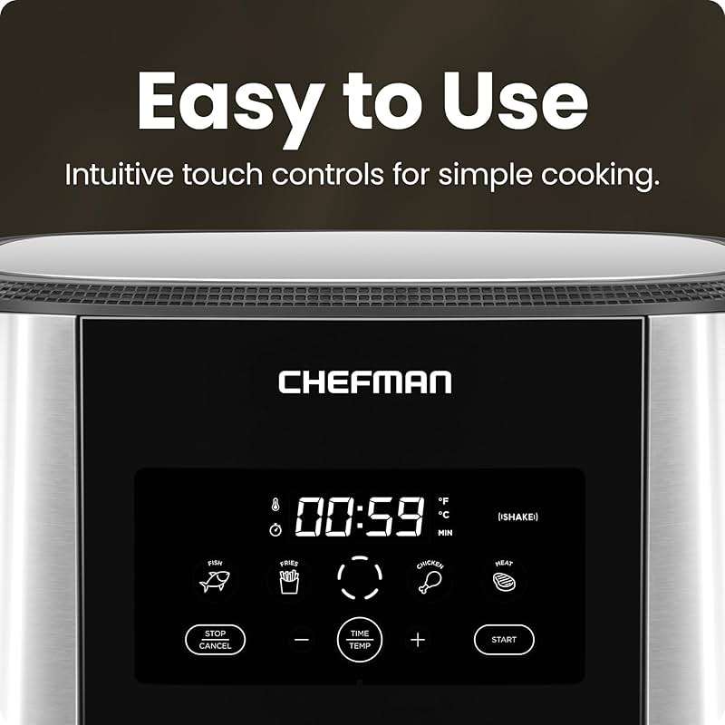 Chefman Air Fryer 8 Qt | TurboFry® 4-in-1 with 450°F Hi-Fry Option for Crispier Results | Bake, Dehydrate, Frozen | XL Nonstick Dishwasher-Safe Basket | Stainless Steel - Image 5