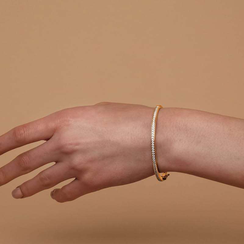 PAVOI 14K Gold Plated Cubic Zirconia Bangle Tennis Bracelets for Women | Classic Love Cuff Bangle Bracelets - Image 2