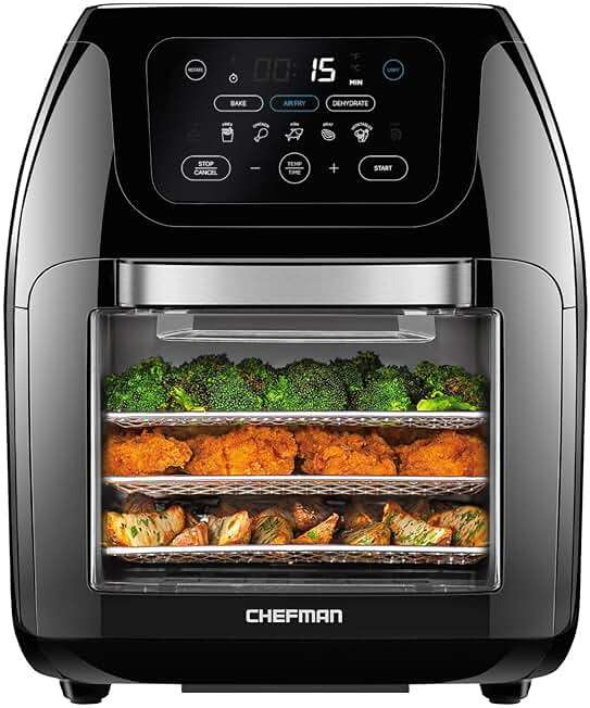 CHEFMAN Multifunctional Digital Air Fryer+ Rotisserie, Dehydrator, Convection Oven, 17 Touch Screen Presets Fry, Roast, Dehydrate, Bake, XL 10L Family Size, Auto Shutoff, Large Easy-View Window, Black - Image 1