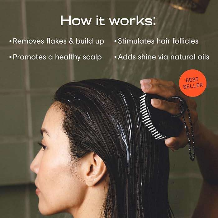 Jupiter Scalp Exfoliator - Scalp Massager Tool for Wet & Dry Hair - Ergonomic Detangler Brush - Dandruff Comb & Scrub to Remove Dandruff & Buildup and Support Circulation - Black/White - Image 3