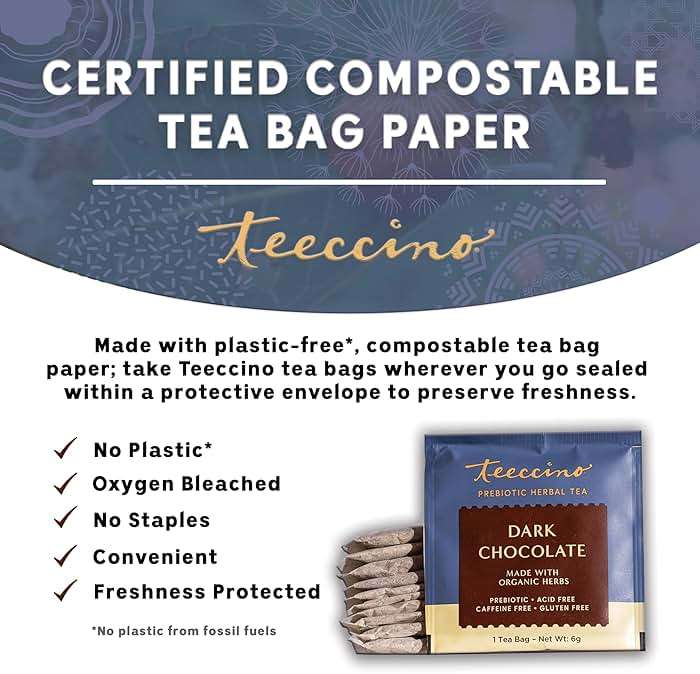 Teeccino Dark Chocolate Prebiotic SuperBoost™ Herbal Tea - Support Your Probiotics with Vegan GOS & Organic XOS For Good Gut Health and Regularity, 25 Tea Bags - Image 3