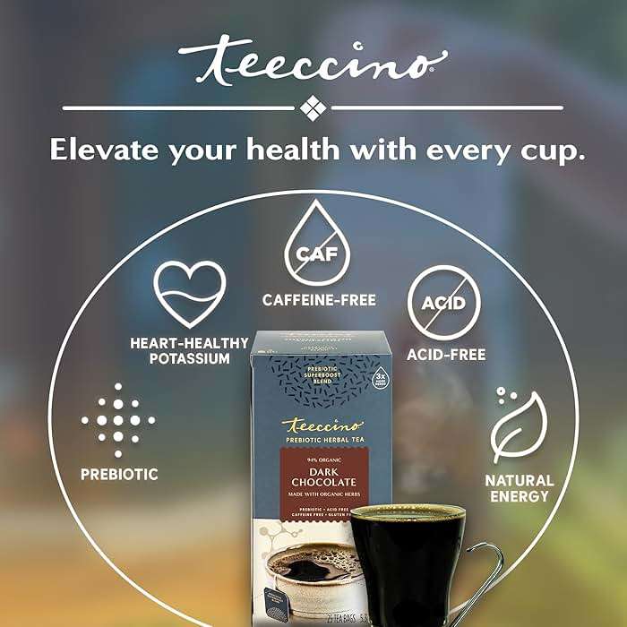 Teeccino Dark Chocolate Prebiotic SuperBoost™ Herbal Tea - Support Your Probiotics with Vegan GOS & Organic XOS For Good Gut Health and Regularity, 25 Tea Bags - Image 4