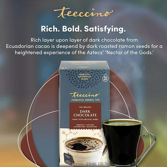 Teeccino Dark Chocolate Prebiotic SuperBoost™ Herbal Tea - Support Your Probiotics with Vegan GOS & Organic XOS For Good Gut Health and Regularity, 25 Tea Bags - Image 5