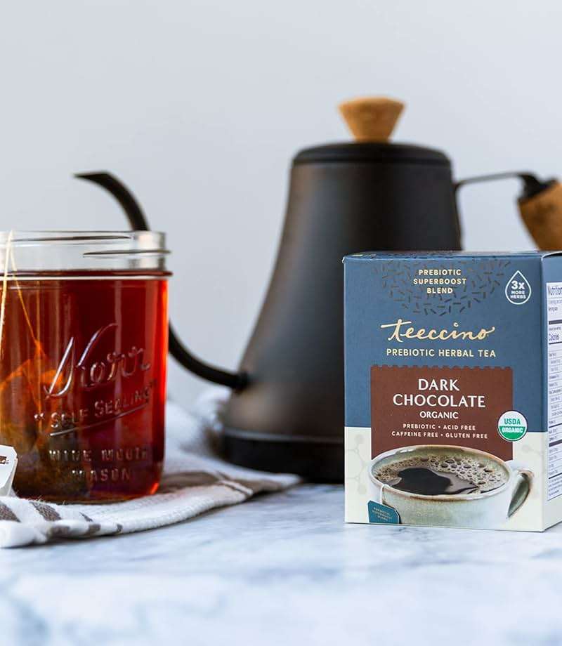 Teeccino Dark Chocolate Prebiotic SuperBoost™ Herbal Tea - Support Your Probiotics with Vegan GOS & Organic XOS For Good Gut Health and Regularity, 25 Tea Bags - Image 7
