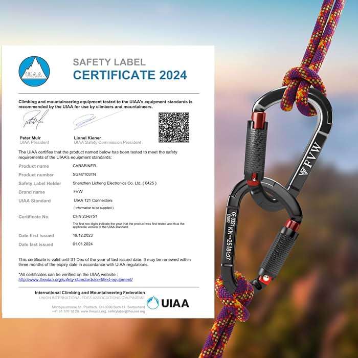 FVW Auto Locking Rock Climbing Carabiner Clips,Professional 25KN (5620 lbs) Heavy Duty Caribeaners for Rappelling Swing Rescue & Gym etc, Large D-Shaped Carabiners - Image 5