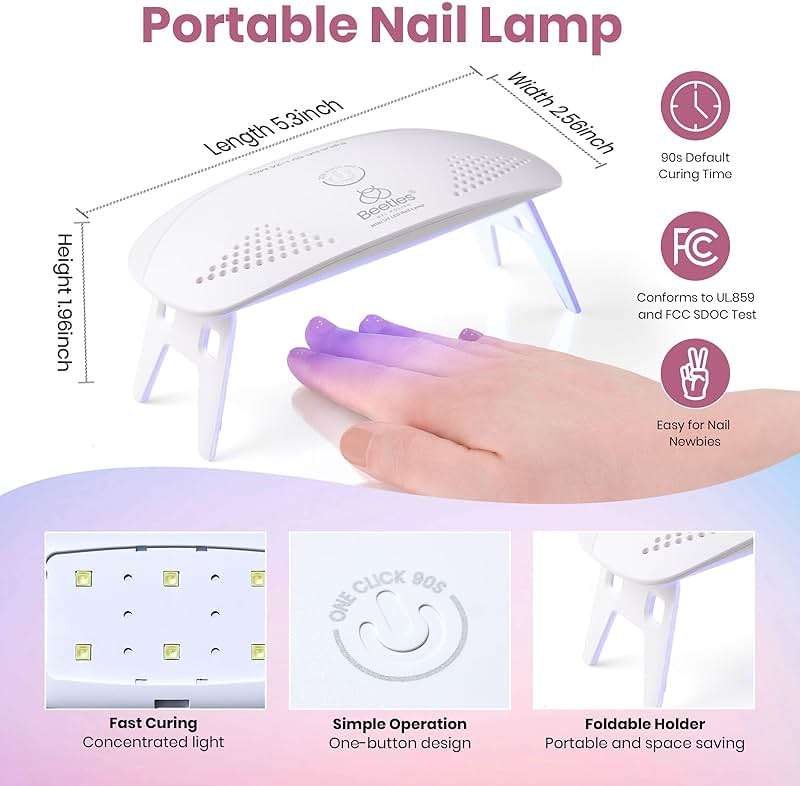 Beetles Gel Nail Polish Kit with U V Light - 16 Pcs 8 Color Gel Polish Starter Kit Pink Nude Purple Grey Glitter Color Gel and Base & Top Coat Soak Off DIY Kit Manicure Gifts for Women - Image 5