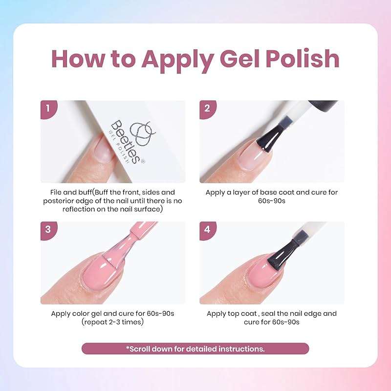 Beetles Gel Nail Polish Kit with U V Light - 16 Pcs 8 Color Gel Polish Starter Kit Pink Nude Purple Grey Glitter Color Gel and Base & Top Coat Soak Off DIY Kit Manicure Gifts for Women - Image 6