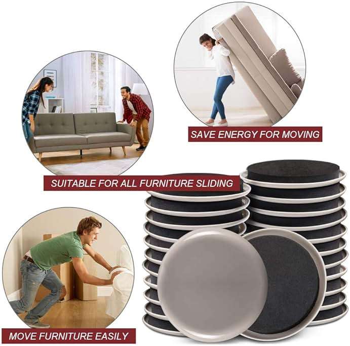 Yelanon Furniture Sliders for Carpet - 20 PCS Heavy Duty Moving Pads 3 1/2" - Sliders for Furniture on Carpet, Reusable Furniture Moving Sliders for Easy Glide - Image 5
