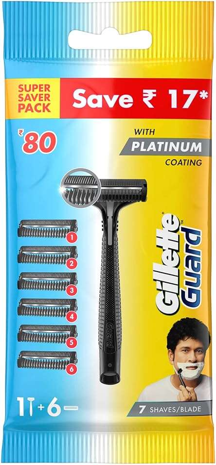 Gillette Guard Manual Shaving Razor Blades - 6 Cartridges, 1 Razor - Image 1