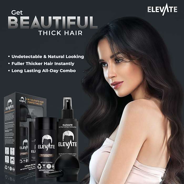 ELEVATE Hair Perfecting 3-in-1 Kit Set Includes Natural Thickening Fibers, Applicator Pump Nozzle & Locking Hold Spray | Instantly Conceal Balding Areas (Dark Brown) - Image 4