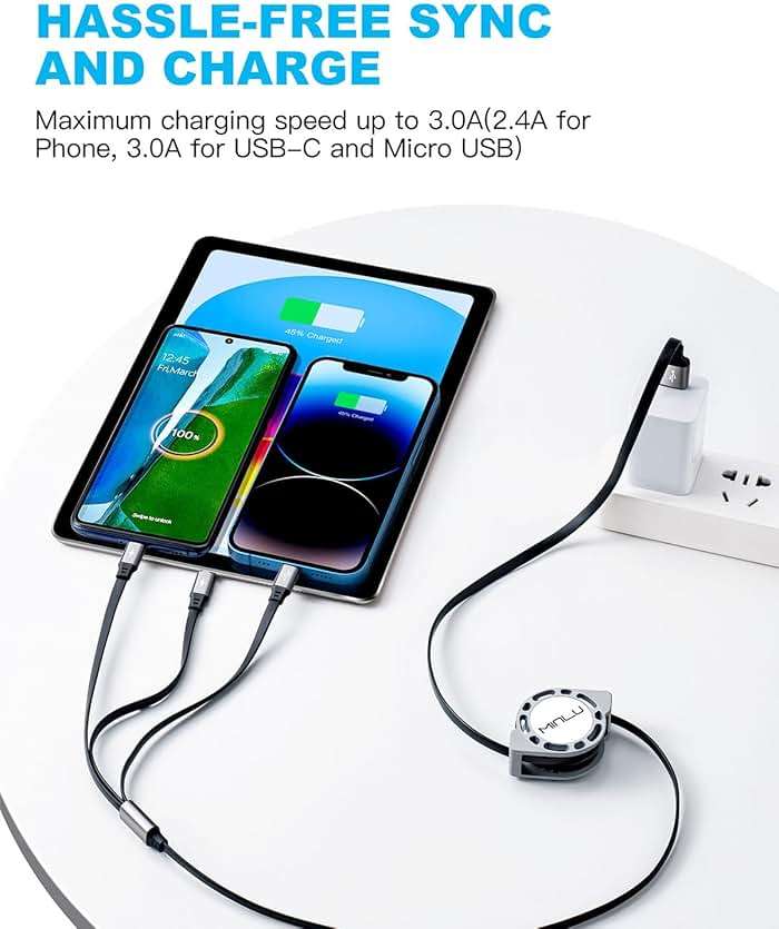 Multi Charging Cable 3A, [2Pack 4ft] Retractable Multi Charging Cord 3 in 1 Fast Charger Cord, USB C Charger Adapter with Lightning/Type C/Micro USB Ports for Cell Phones/iPhone/Samsung/PS/Tablets - Image 2